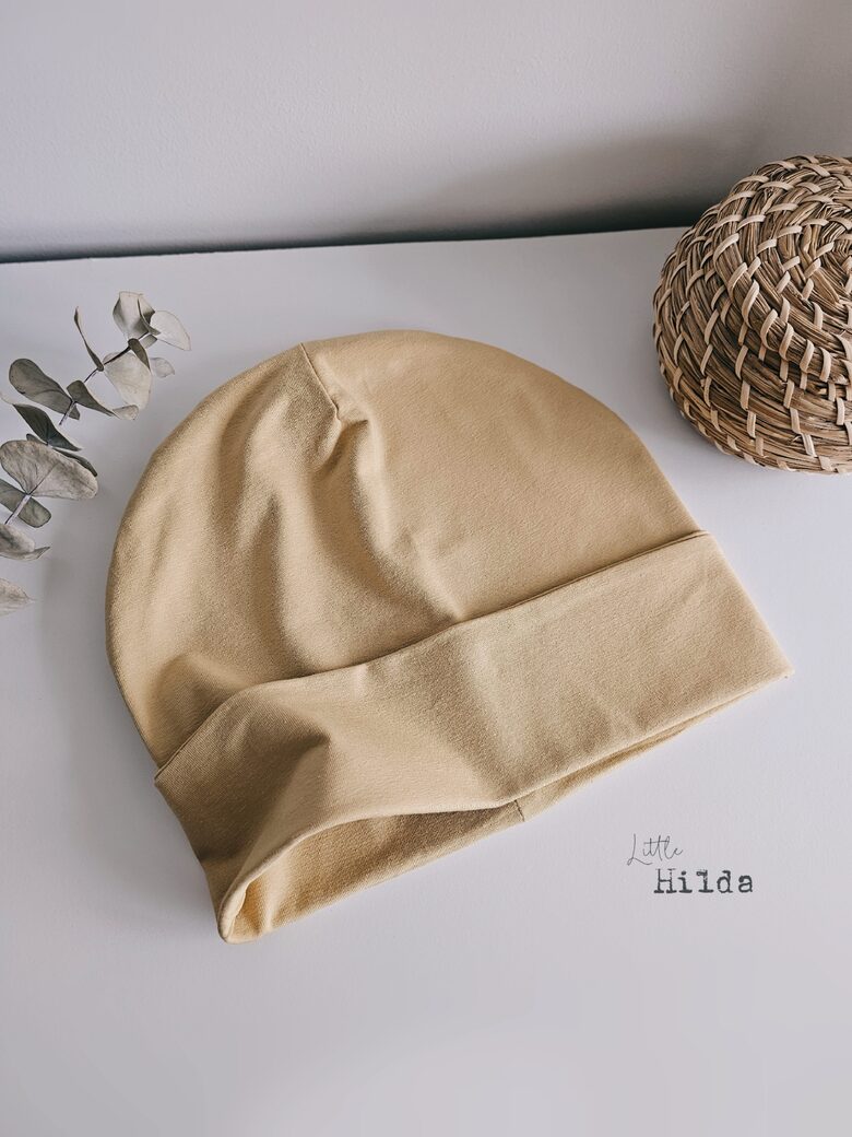 Double-knit beanie hat with cuff - solid color